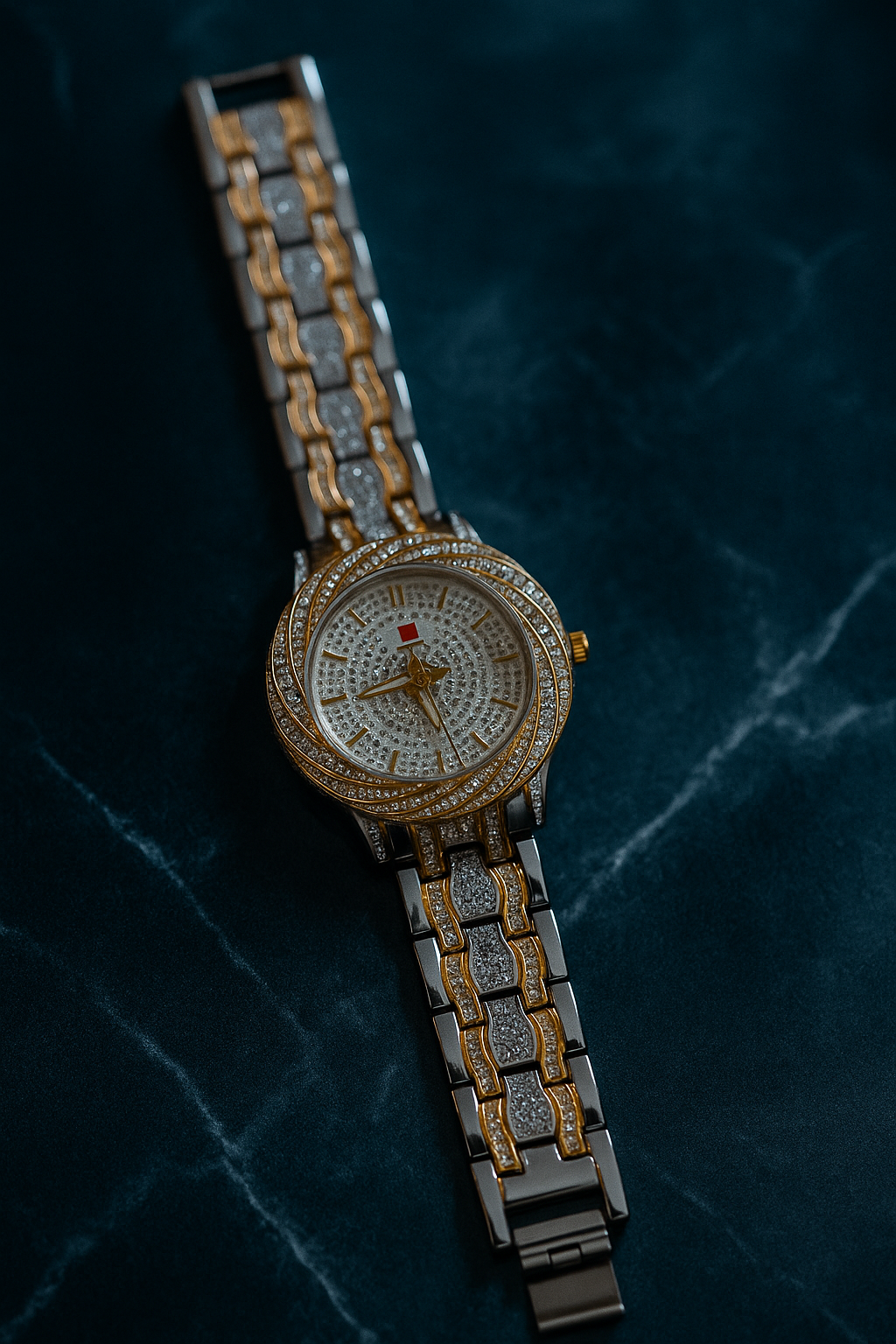 Spectacular Reward Two-Tone Watch with Triple Crystal Bezel & Floating Crystals