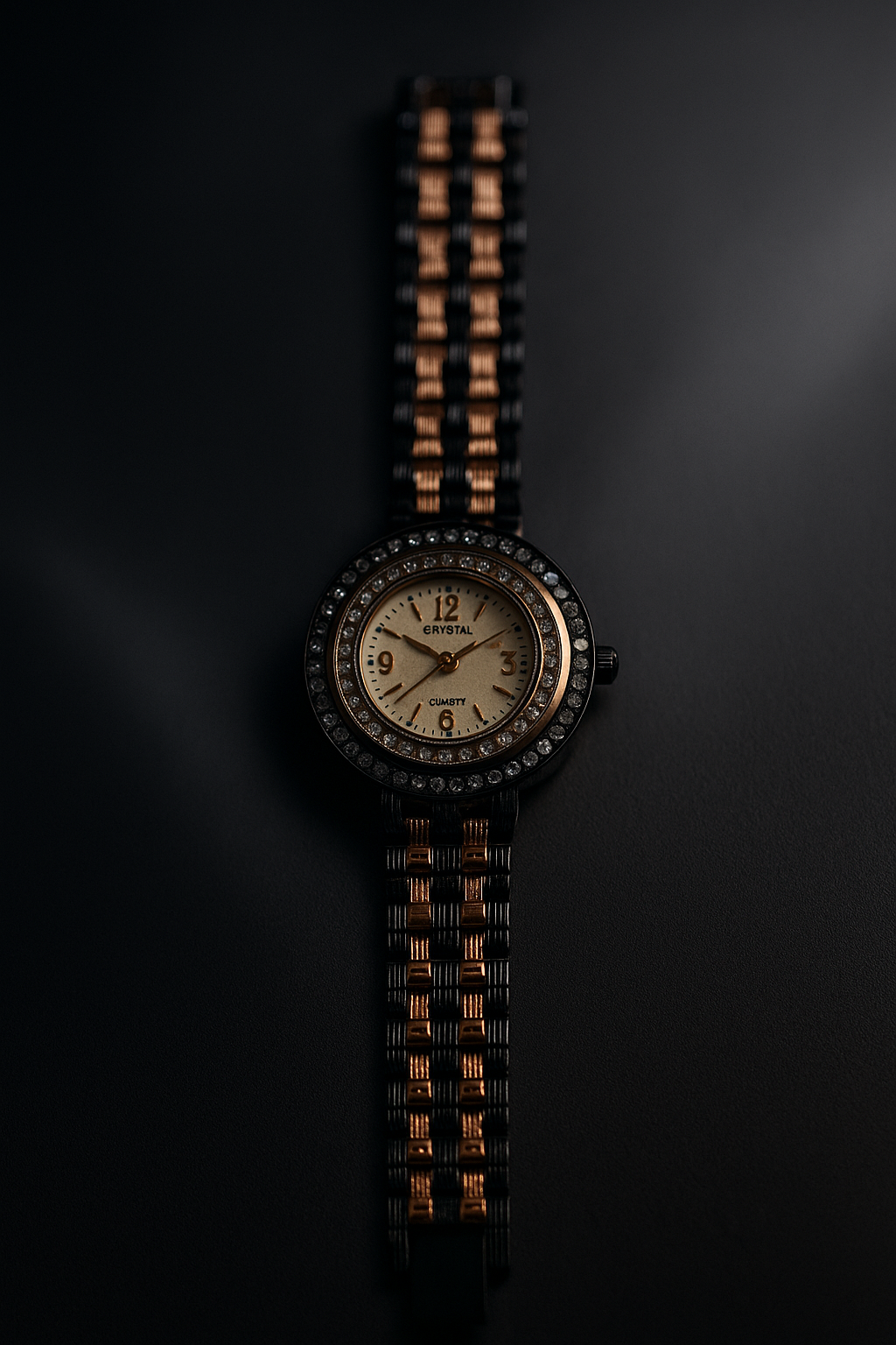 Luxurious Two-Tone Crystal Time Watch with Double Crystal Bezel & Pearl Dial