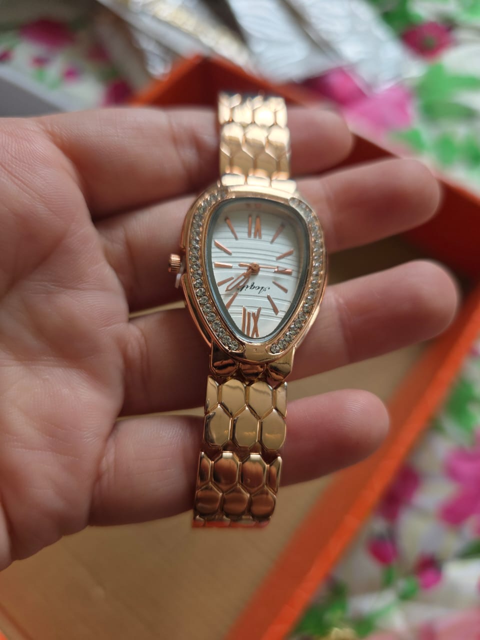 Elegant Rose Gold Oval Watch with Crystal Bezel - Angeli Designer Timepiece