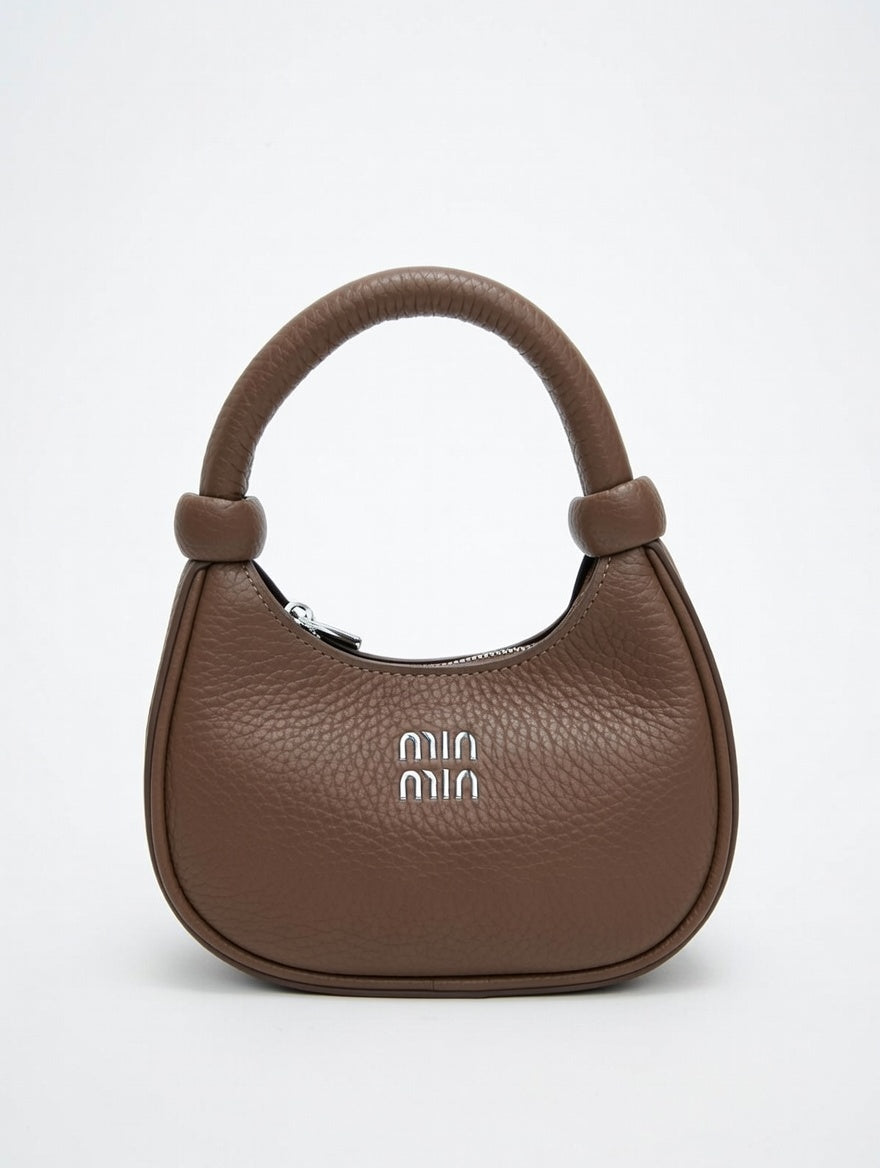 Textured Leather Hobo Bag with Knotted Handle