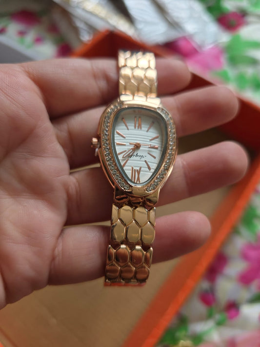 Elegant Rose Gold Oval Watch with Crystal Bezel - Angeli Designer Timepiece