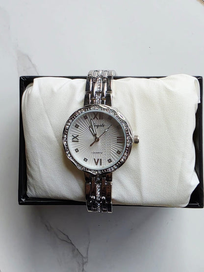 Elegant Silver Angeli Watch with Sunburst Dial & Crystal Bezel - Premium Timepiece