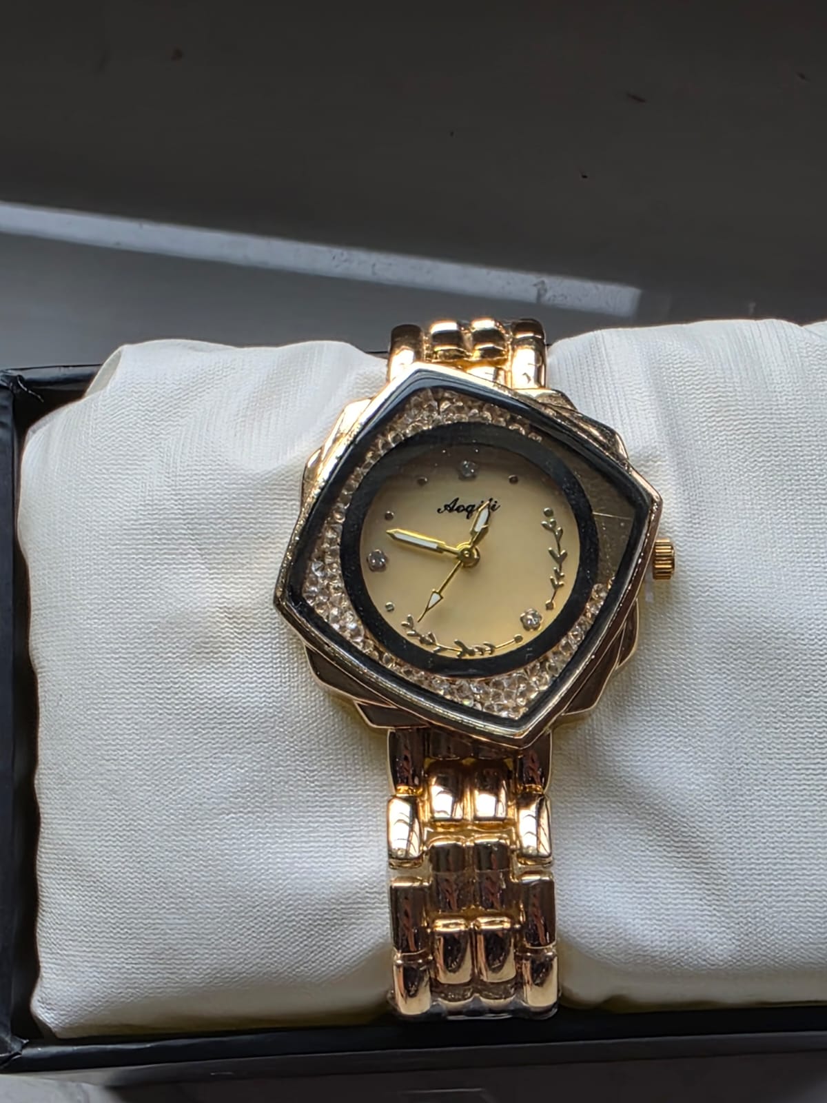 Stunning Gold Octagonal Watch with Floating Crystals - Angeli Designer Timepiece