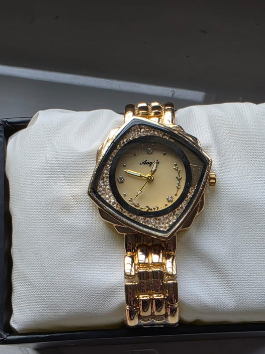 Stunning Gold Octagonal Watch with Floating Crystals - Angeli Designer Timepiece