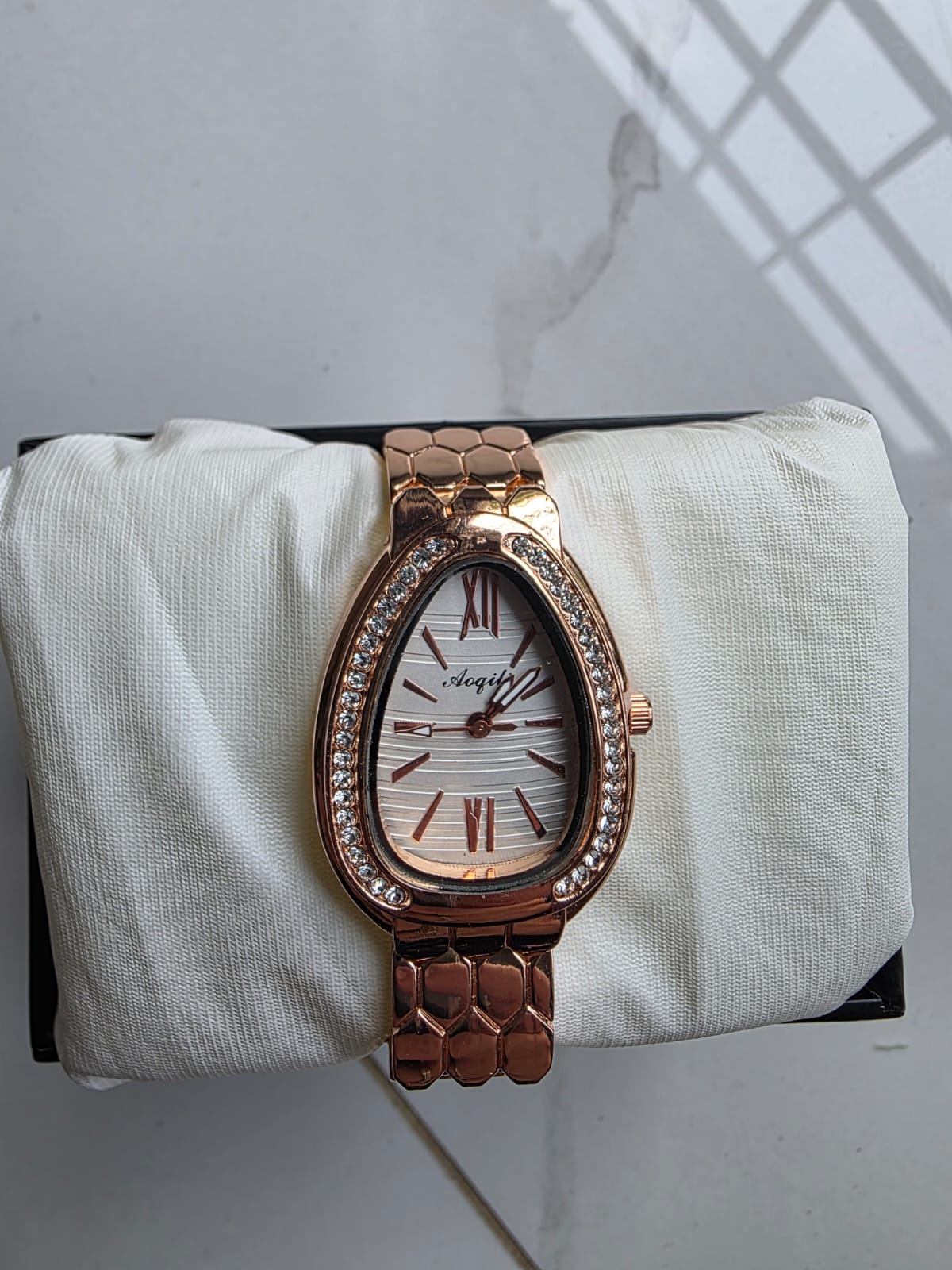 Elegant Rose Gold Oval Watch with Crystal Bezel - Angeli Designer Timepiece