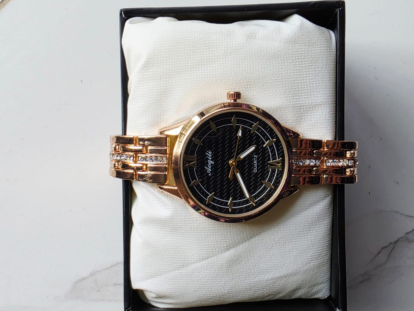 Premium Rose Gold Watch with Textured Black Dial - Angeli Quartz