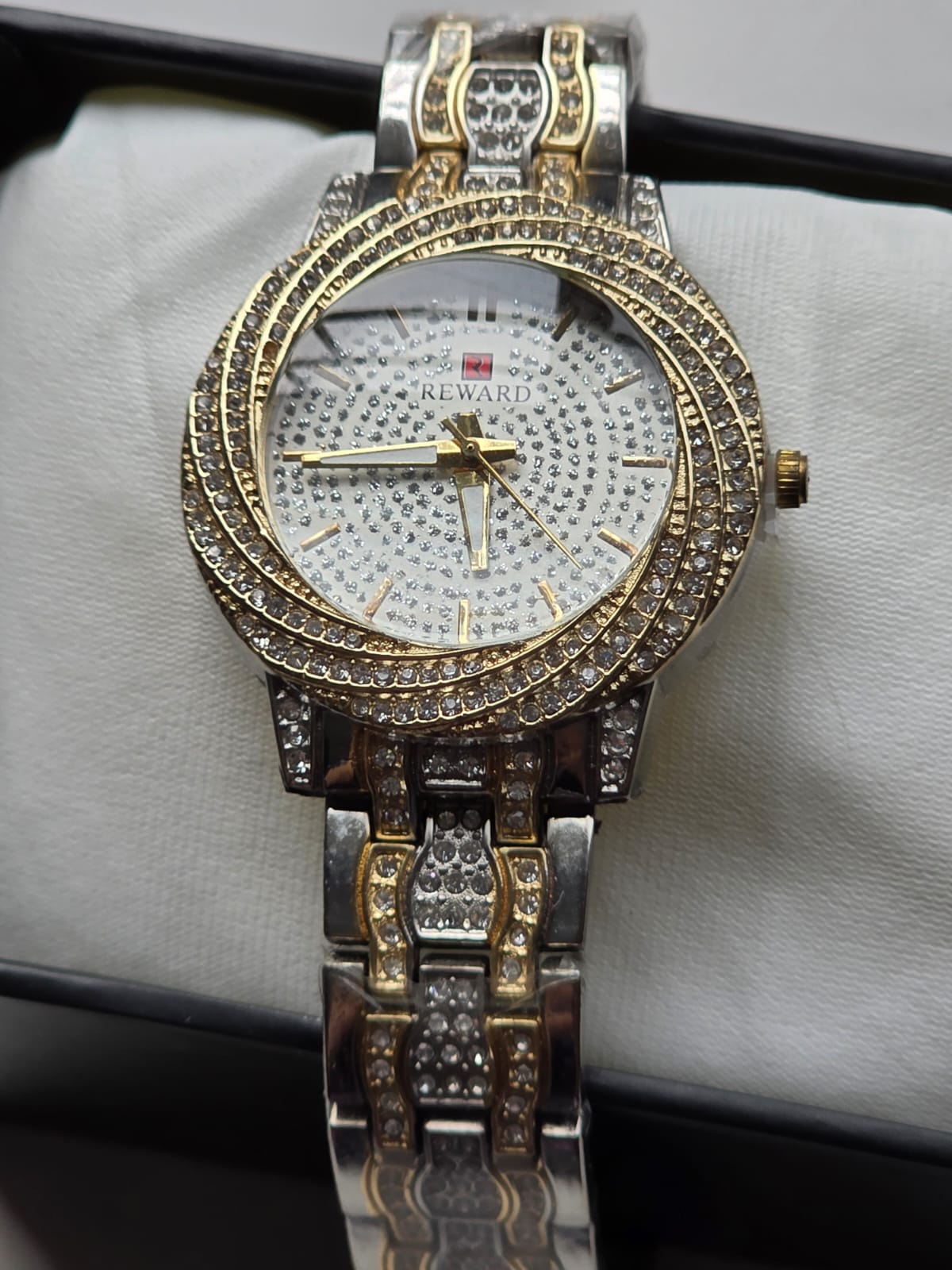 Spectacular Reward Two-Tone Watch with Triple Crystal Bezel & Floating Crystals