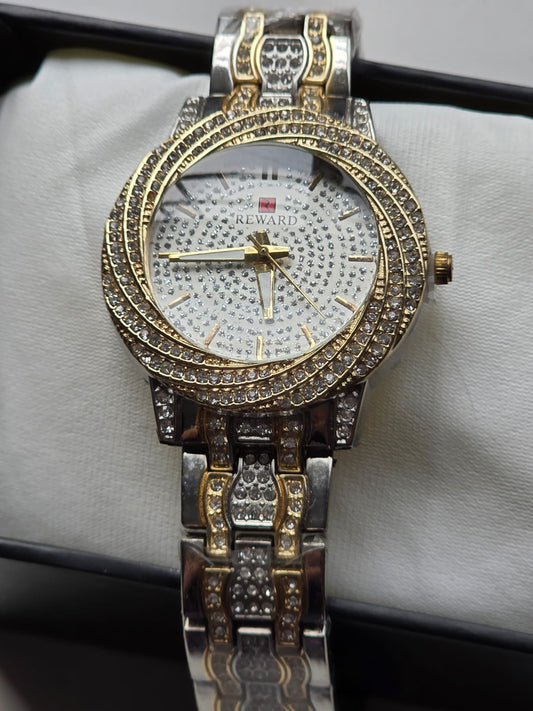 Spectacular Reward Two-Tone Watch with Triple Crystal Bezel & Floating Crystals