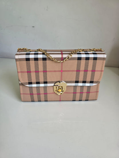 Classic Plaid Handbag with Gold Chain Strap