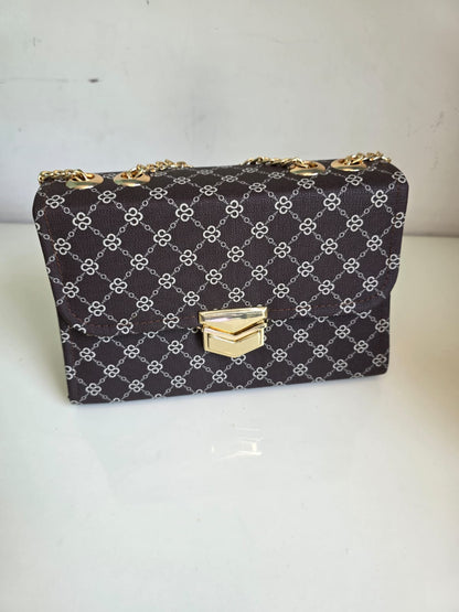 Elegant Black Handbag with Gold Chain Strap and Clasp