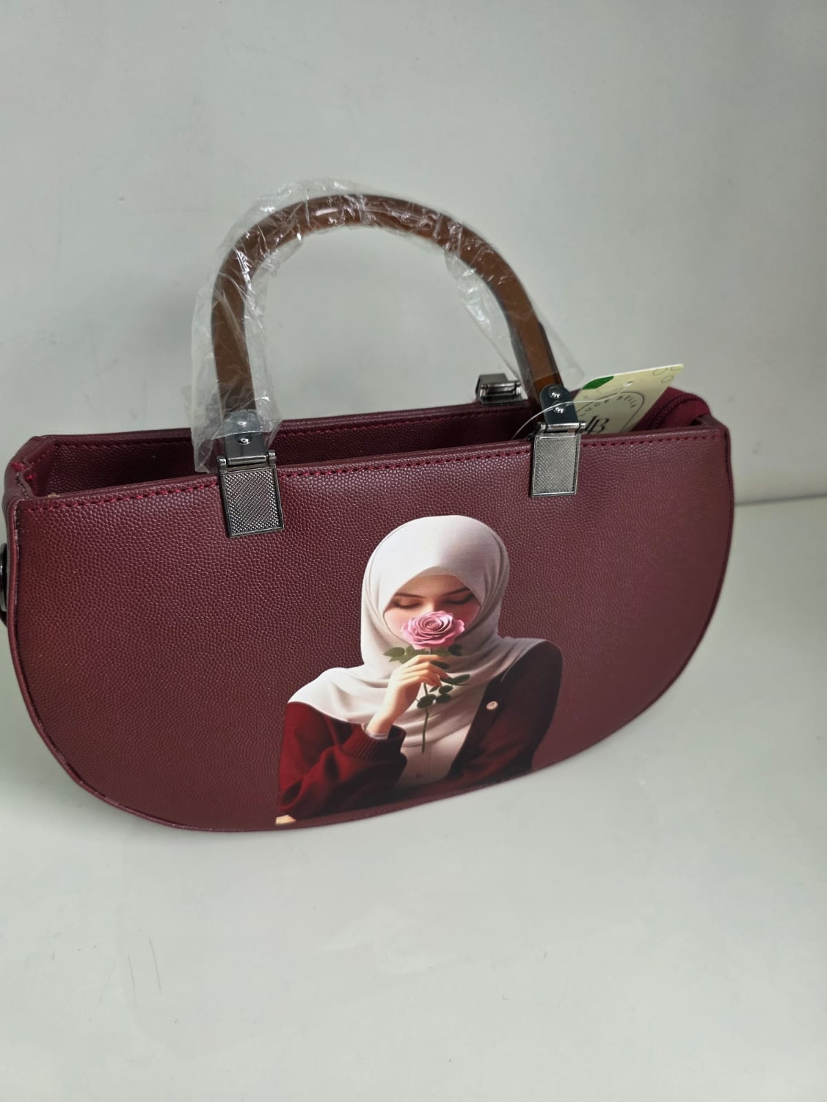 Mehroon Leather Handbag with Portrait Art Print