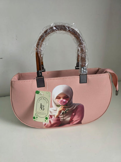 pink Leather Handbag with Portrait Art Print