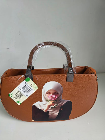 Rust Canvas Handbag with Portrait Art Print