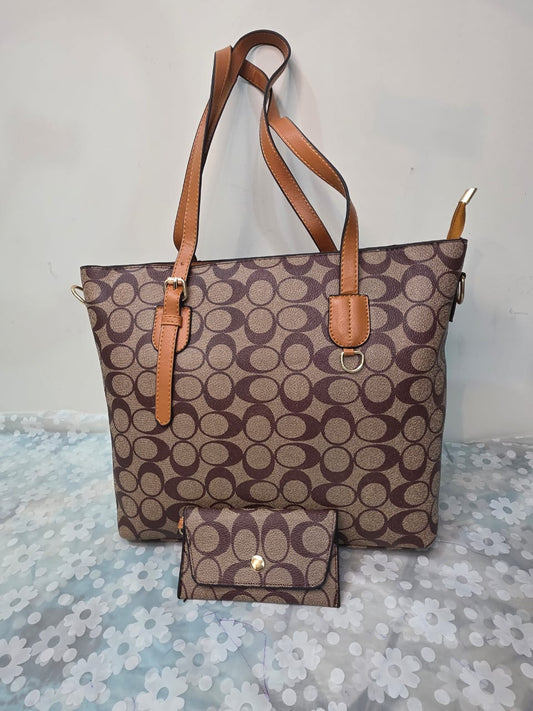 Signature Circle Pattern Tote Bag with Wallet Set