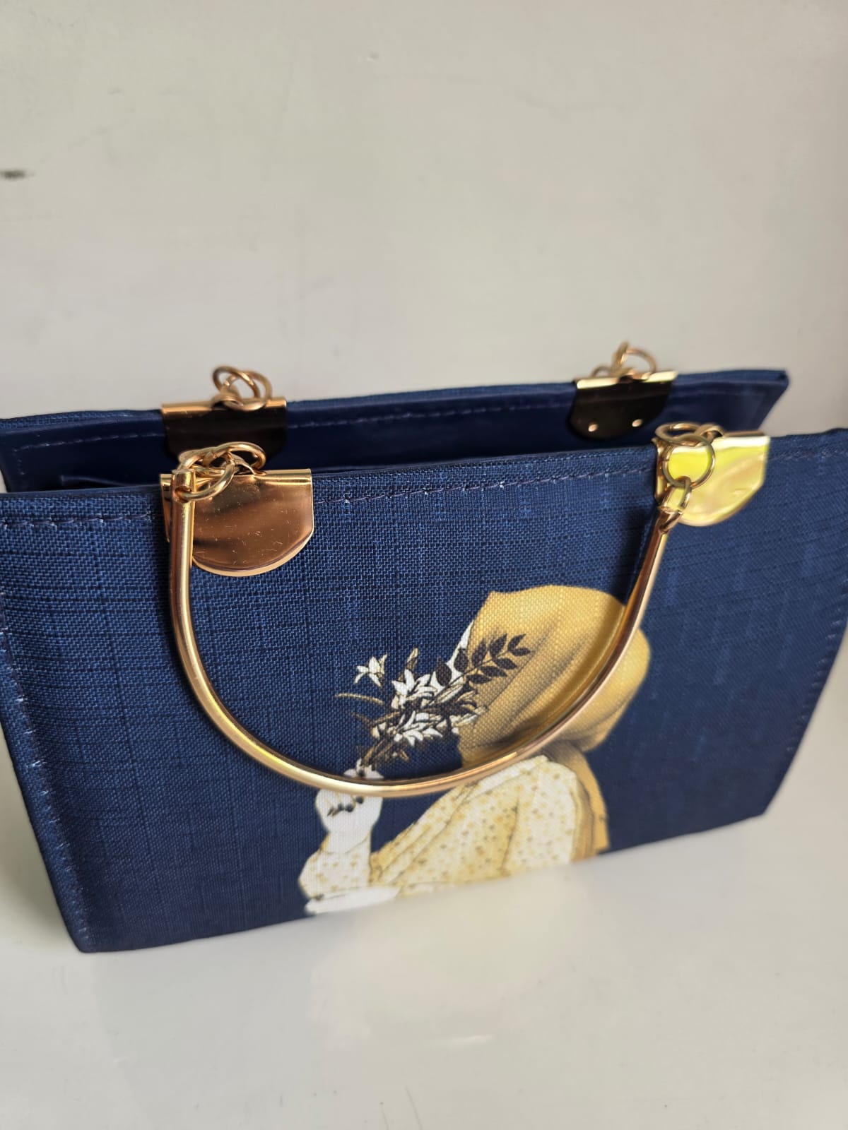 Lucibella Artistic Canvas Handbag with Gold Hardware