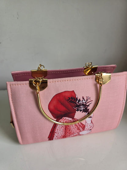 ucibella Artistic Pink Canvas Handbag with Gold Hardware