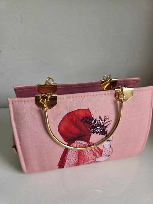 ucibella Artistic Pink Canvas Handbag with Gold Hardware