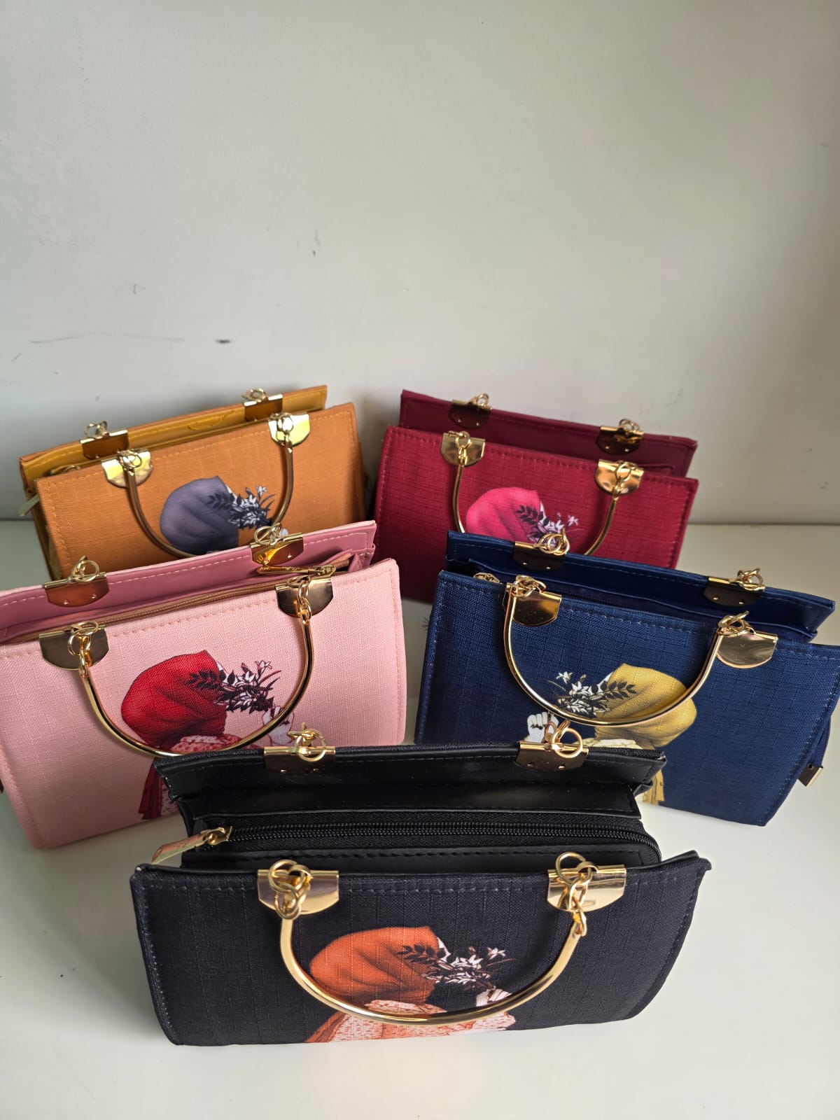 Lucibella Artistic Canvas Handbag with Gold Hardware