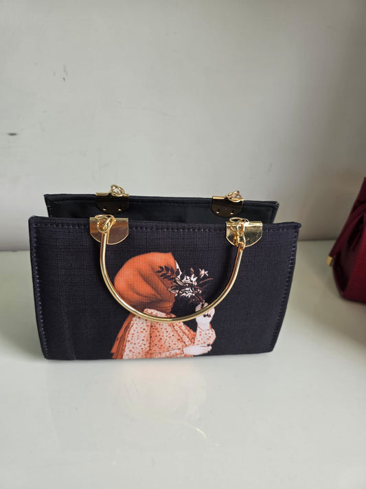 Lucibella Artistic Canvas Handbag with Gold Hardware