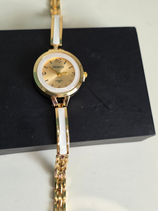 RENOS Luxury Gold Bangle Watch - Two-Tone Women's Designer Bracelet Timepiece