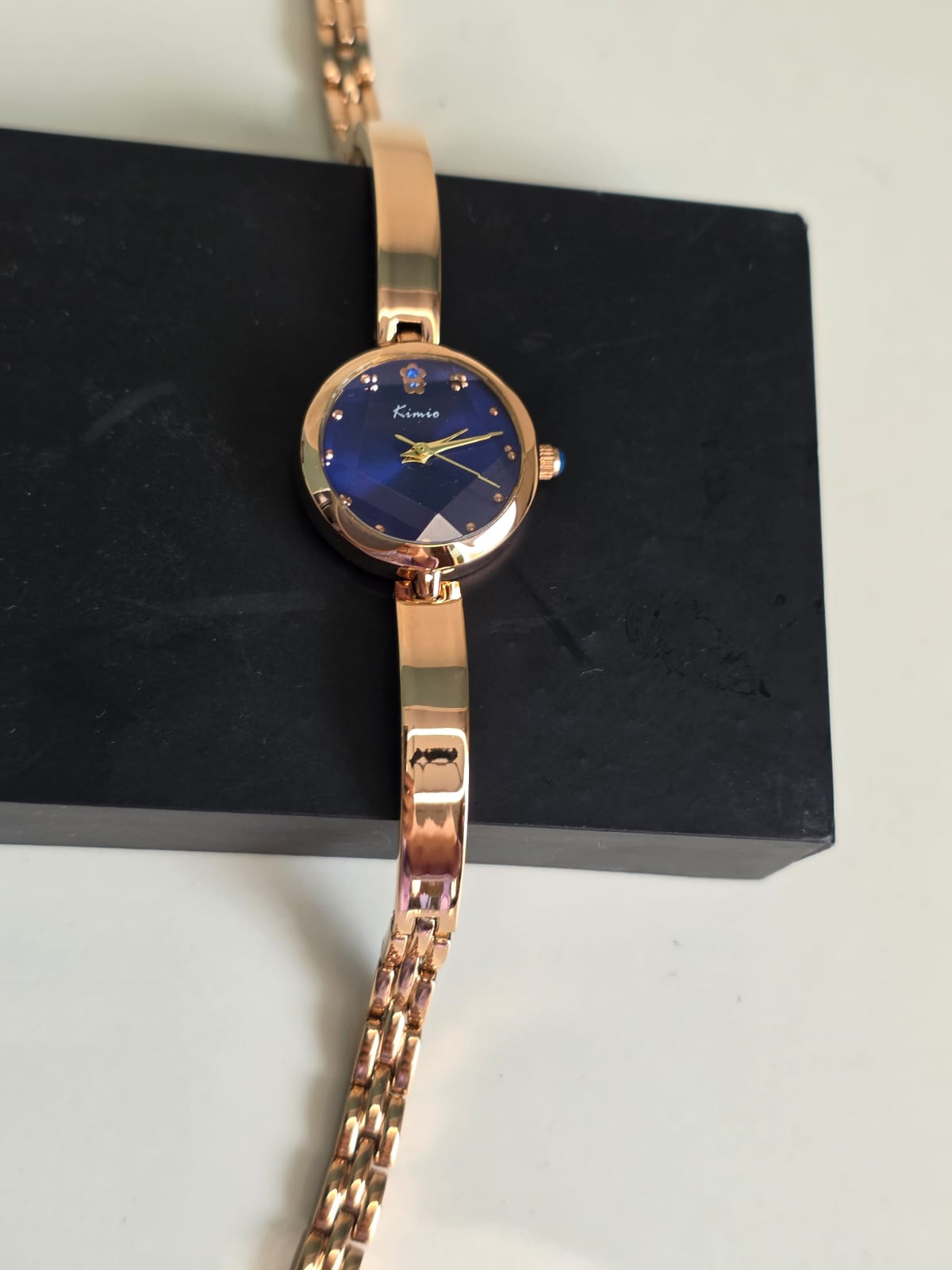 Kimio Elegant Blue Dial Watch - Rose Gold Crystal Women's Luxury Bracelet Timepiece