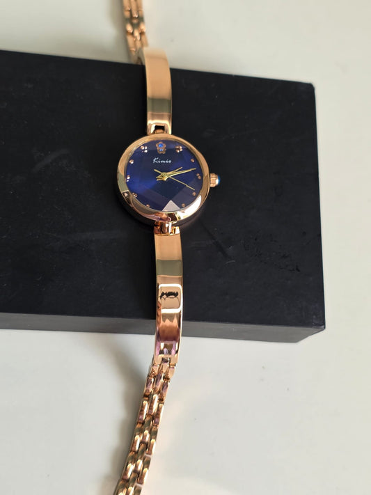Kimio Elegant Blue Dial Watch - Rose Gold Crystal Women's Luxury Bracelet Timepiece