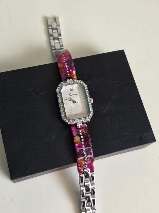 Kimio Luxury Crystal Watch - Multicolor Resin Strap Women's Fashion Timepiece