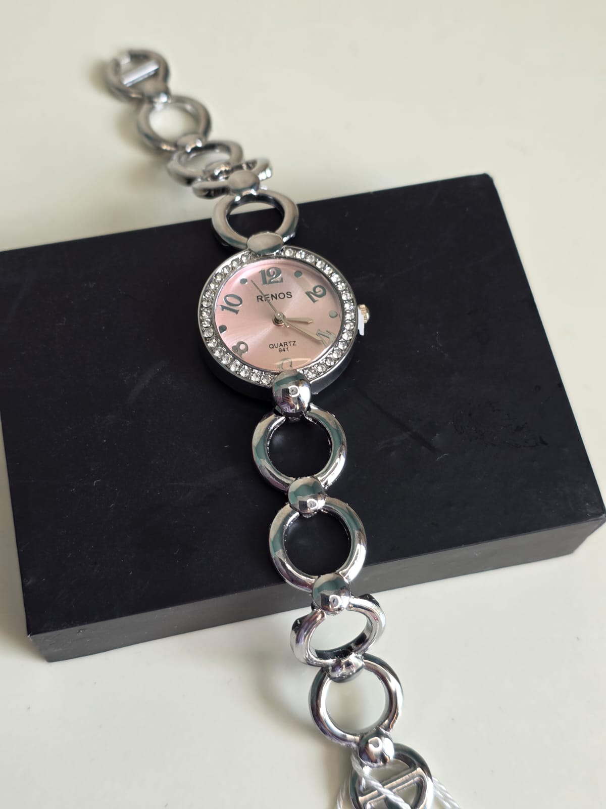 RENOS Elegant Crystal Bracelet Watch - Gold Tone Women's Quartz Timepiece