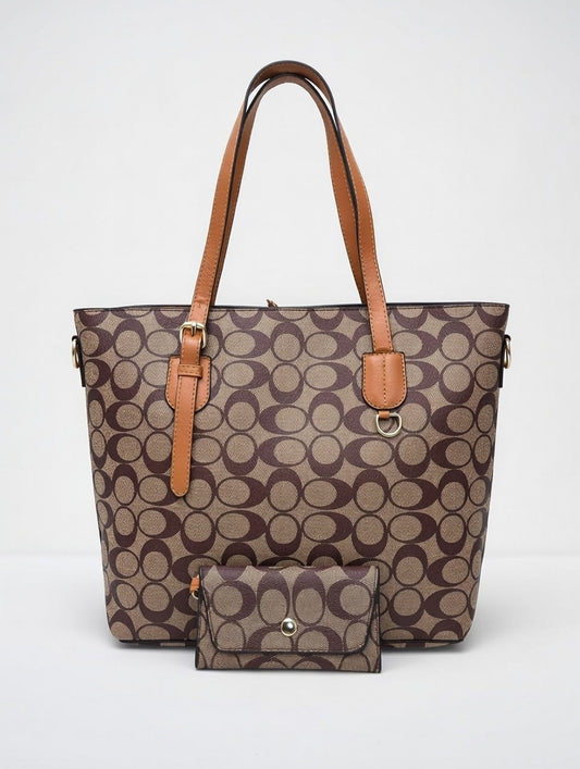 Signature Circle Pattern Tote Bag with Wallet Set