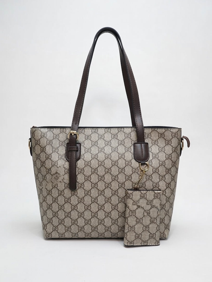 Beige Monogram Canvas Tote Bag with Wallet Set