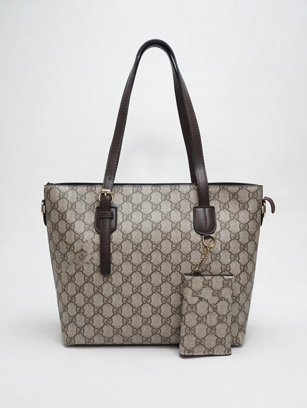 Beige Monogram Canvas Tote Bag with Wallet Set