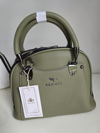 Elegant BAN MEI White Leather Handbag with Silver Hardware - Premium Tote Bag