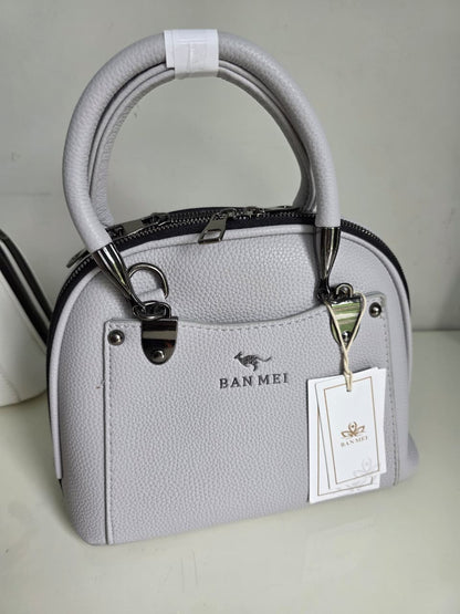 Elegant BAN MEI White Leather Handbag with Silver Hardware - Premium Tote Bag