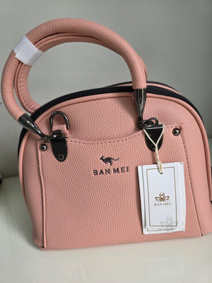 Elegant BAN MEI White Leather Handbag with Silver Hardware - Premium Tote Bag