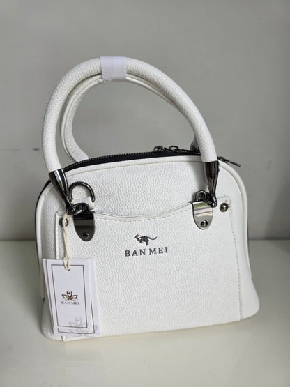 Elegant BAN MEI White Leather Handbag with Silver Hardware - Premium Tote Bag