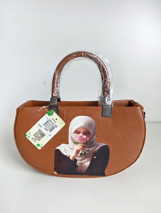 Rust Canvas Handbag with Portrait Art Print