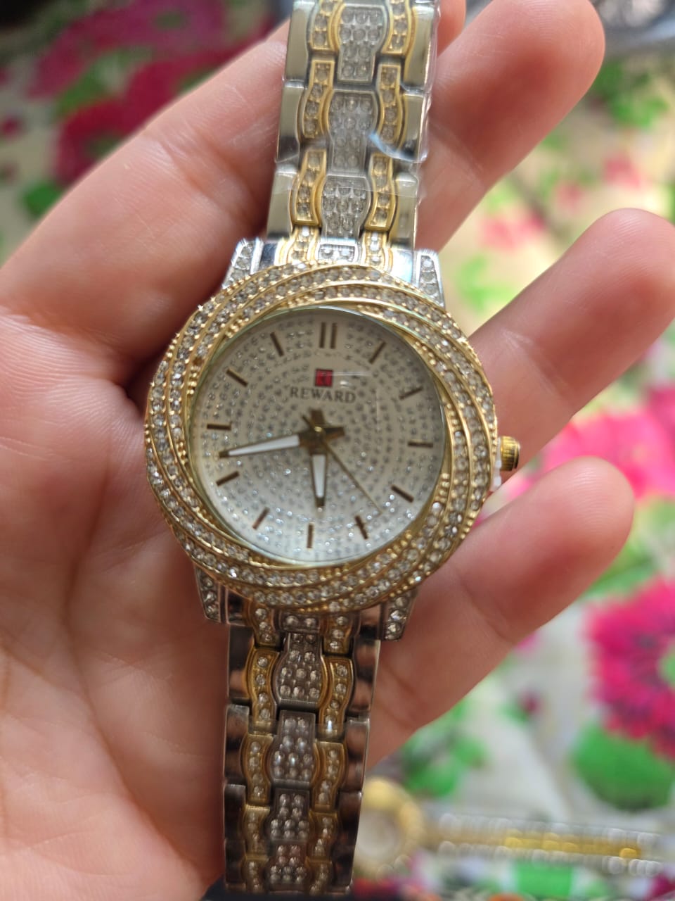 Spectacular Reward Two-Tone Watch with Triple Crystal Bezel & Floating Crystals