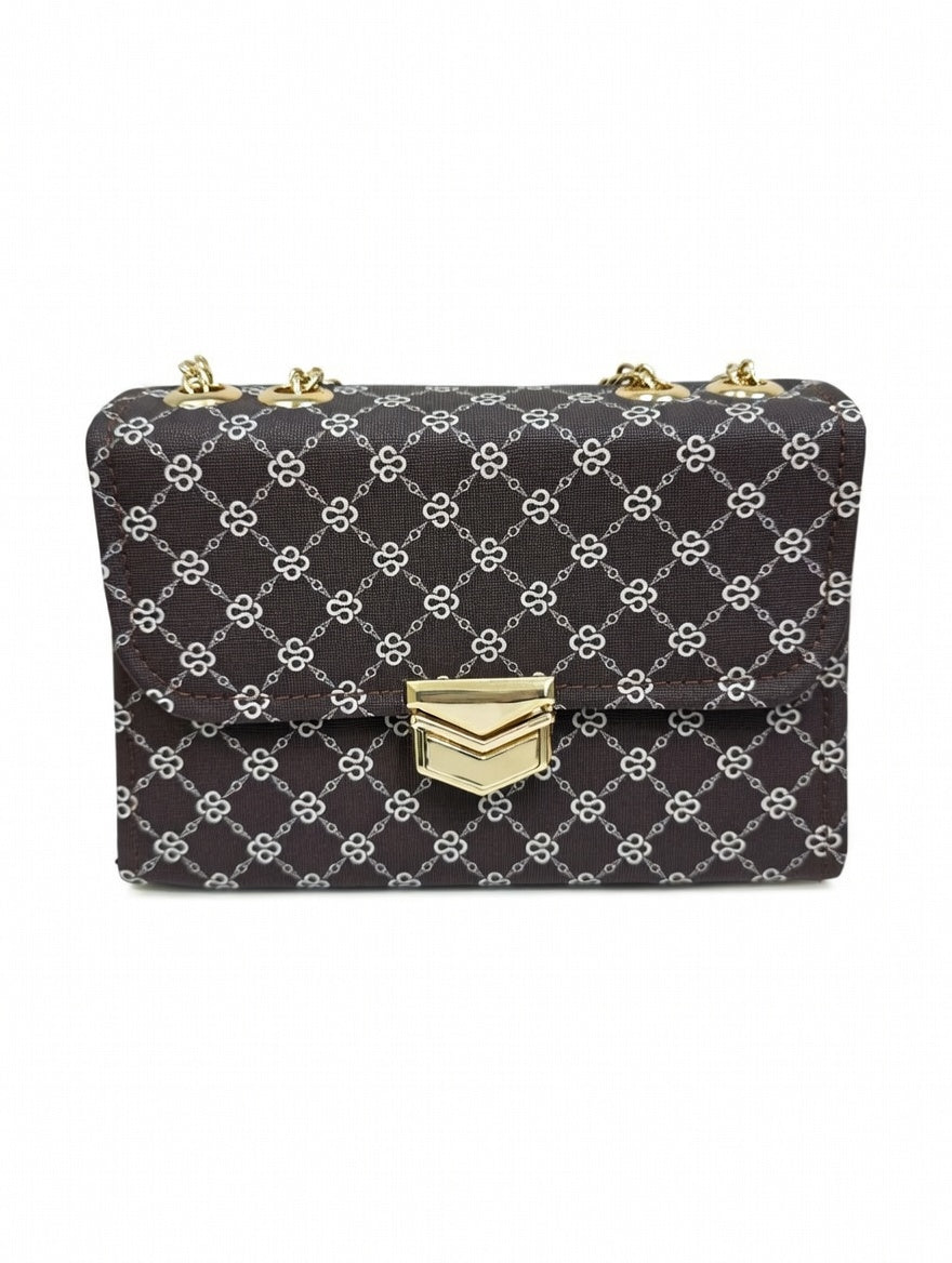 Elegant Black Handbag with Gold Chain Strap and Clasp