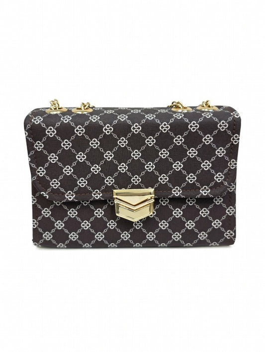 Elegant Black Handbag with Gold Chain Strap and Clasp