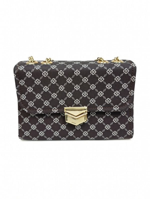 Elegant Black Handbag with Gold Chain Strap and Clasp