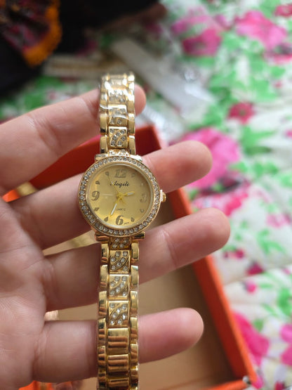 Dazzling Gold Crystal Bracelet Watch - Angeli Quartz Timepiece