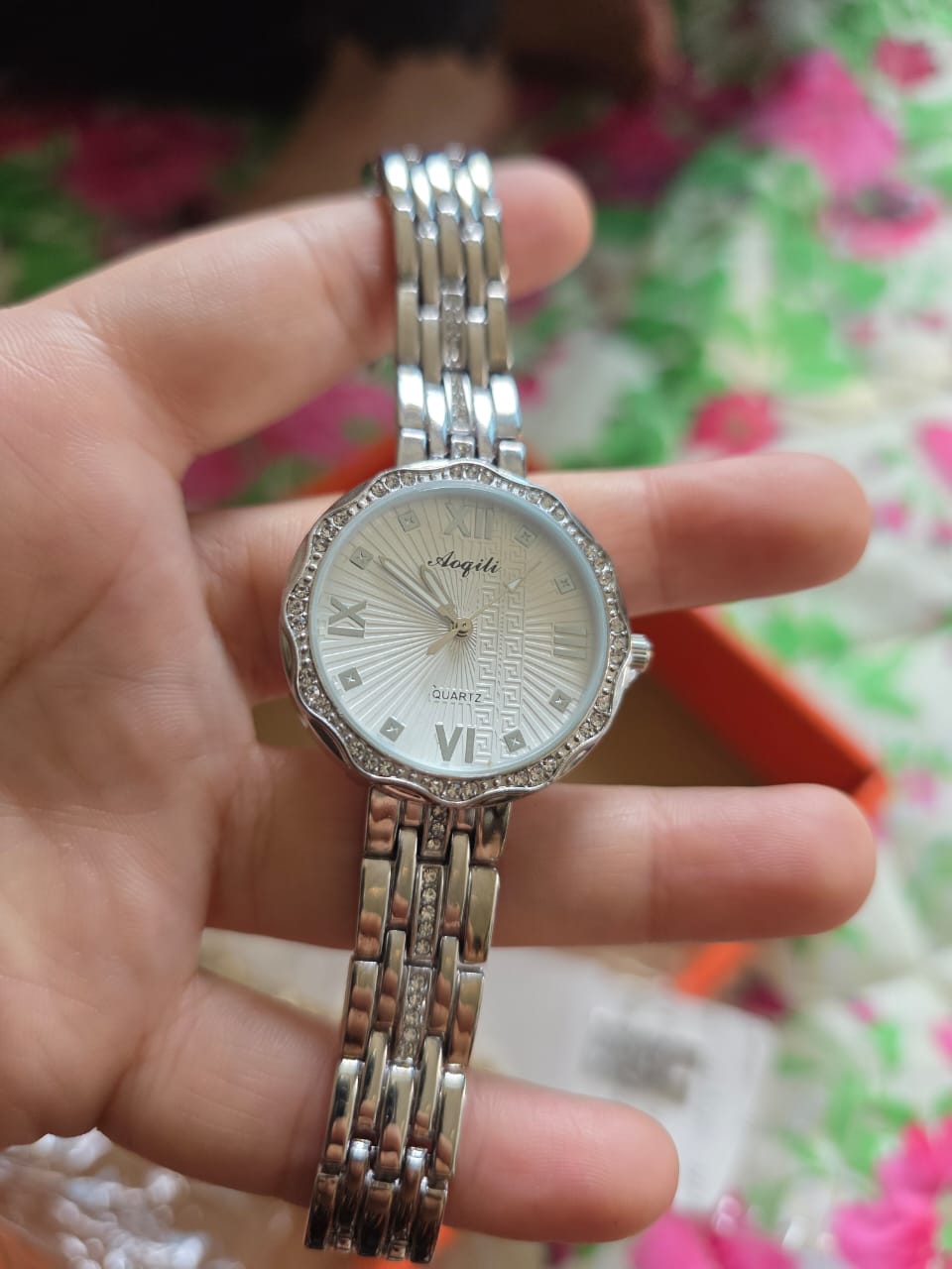 Elegant Silver Angeli Watch with Sunburst Dial & Crystal Bezel - Premium Timepiece