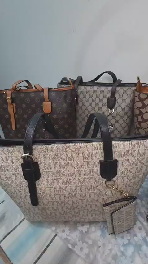 Signature Circle Pattern Tote Bag with Wallet Set