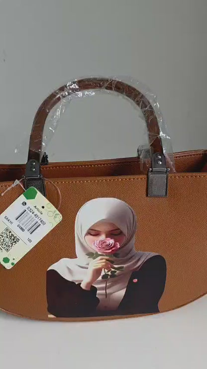 Rust Canvas Handbag with Portrait Art Print