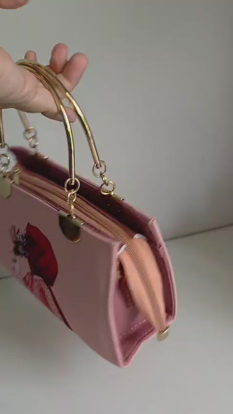 ucibella Artistic Pink Canvas Handbag with Gold Hardware